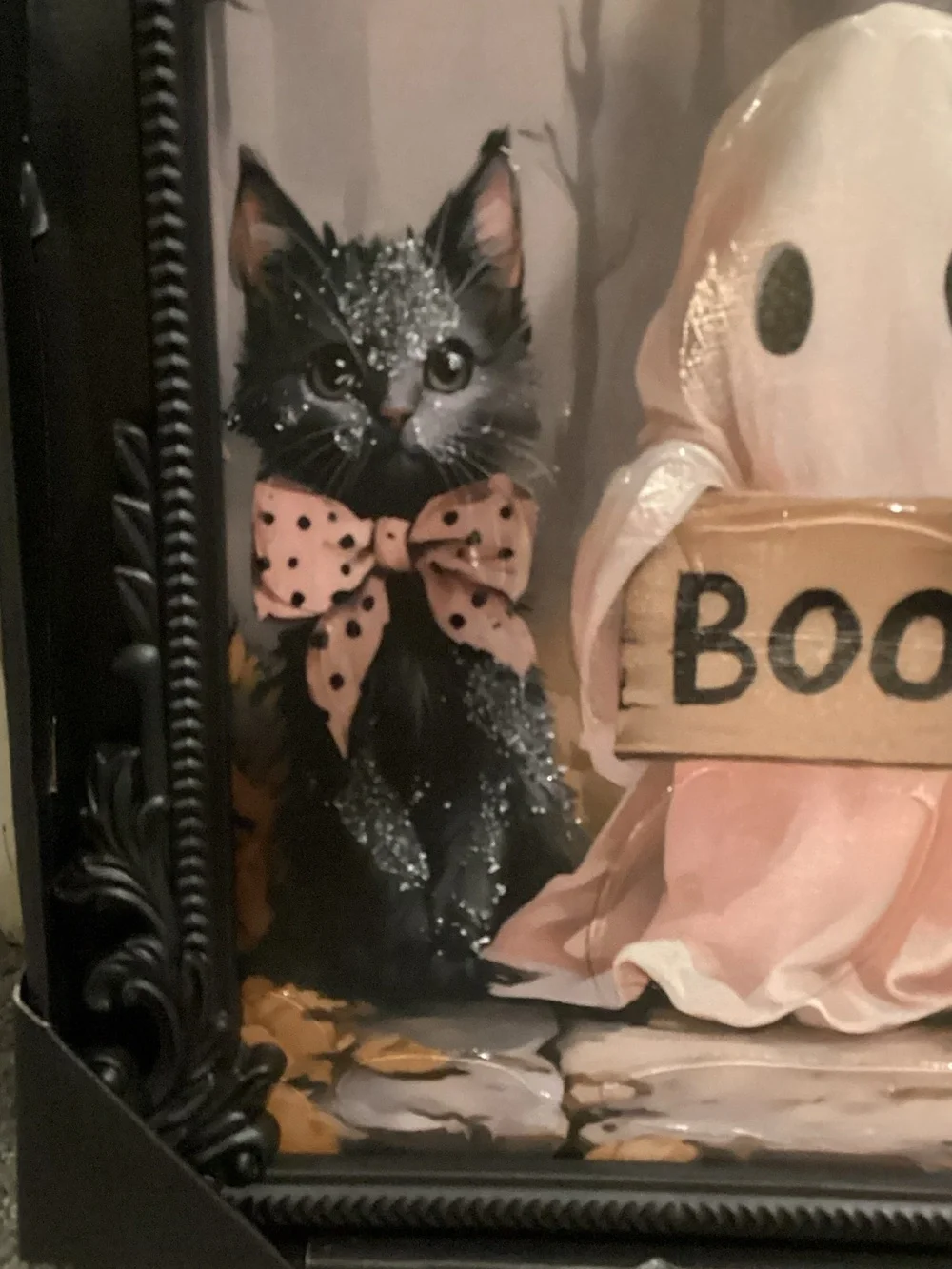 Ghost and Cat Halloween Framed Wall Art